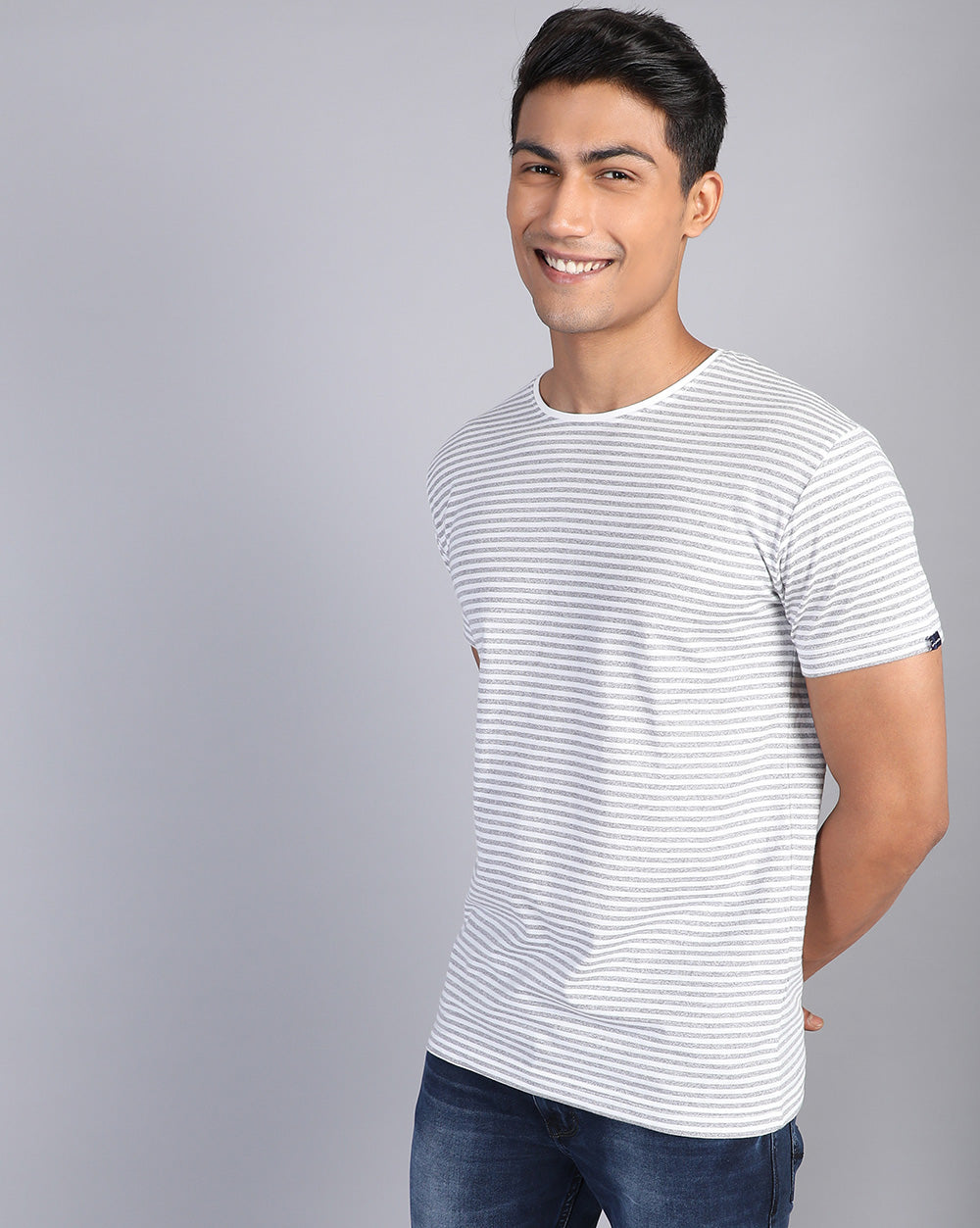 Crew neck Slim Fit Striped T-Shirt Grey