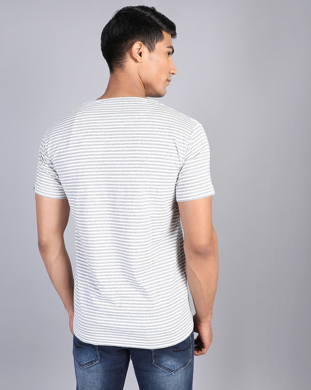 Crew neck Slim Fit Striped T-Shirt Grey