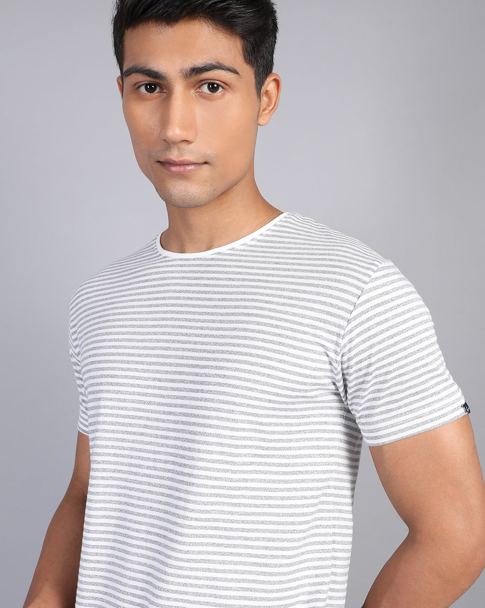 Crew neck Slim Fit Striped T-Shirt Grey