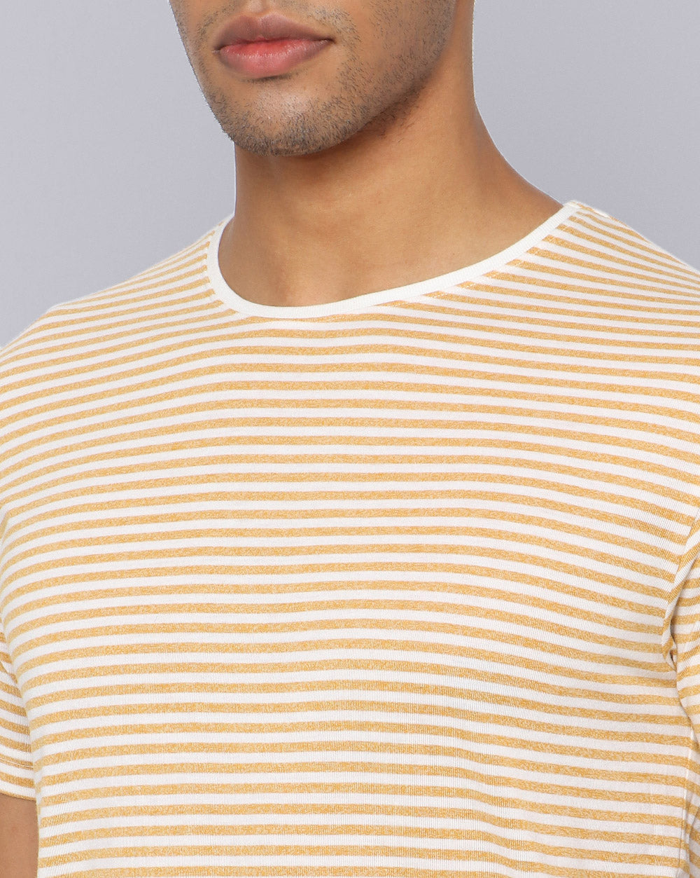 Crewneck Slim Fit Striped T-Shirt Mustard