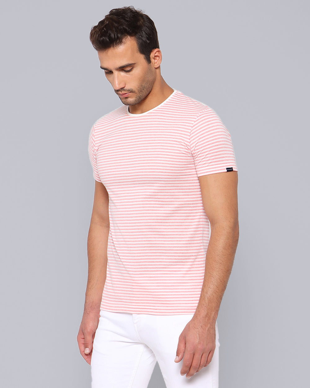 Crewneck Slim Fit Striped T-Shirt Pink