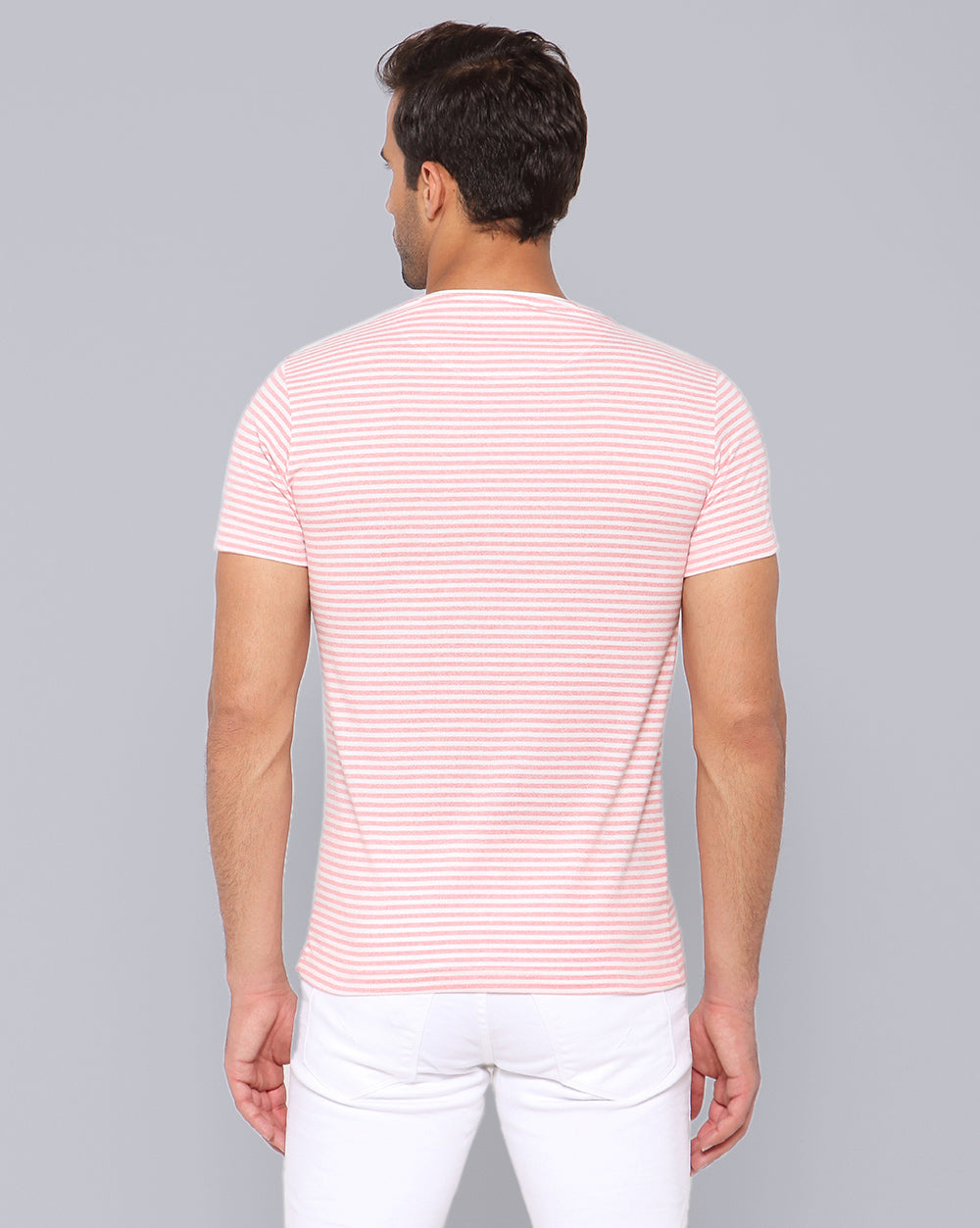 Crewneck Slim Fit Striped T-Shirt Pink