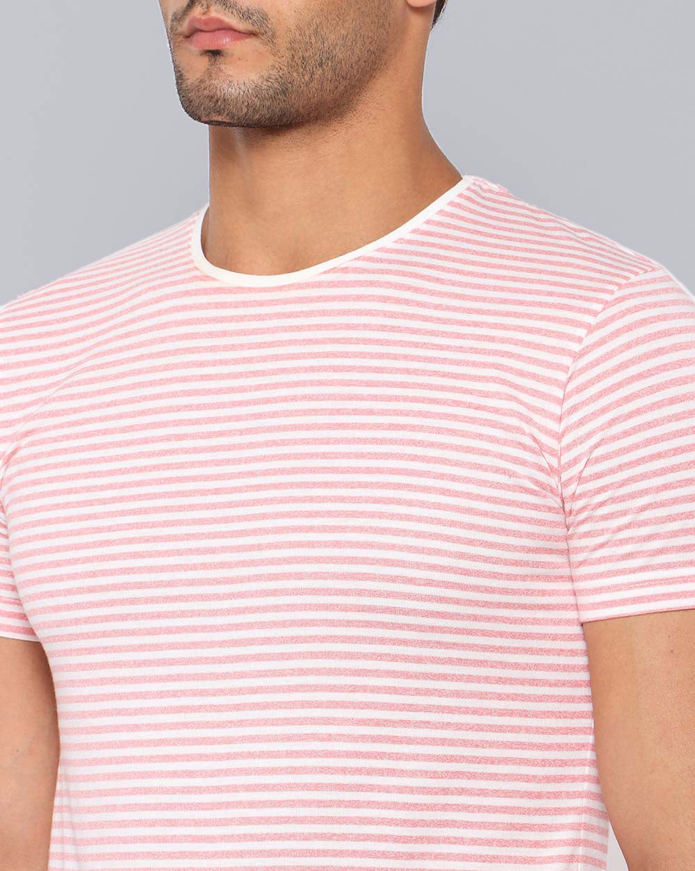 Crewneck Slim Fit Striped T-Shirt Pink