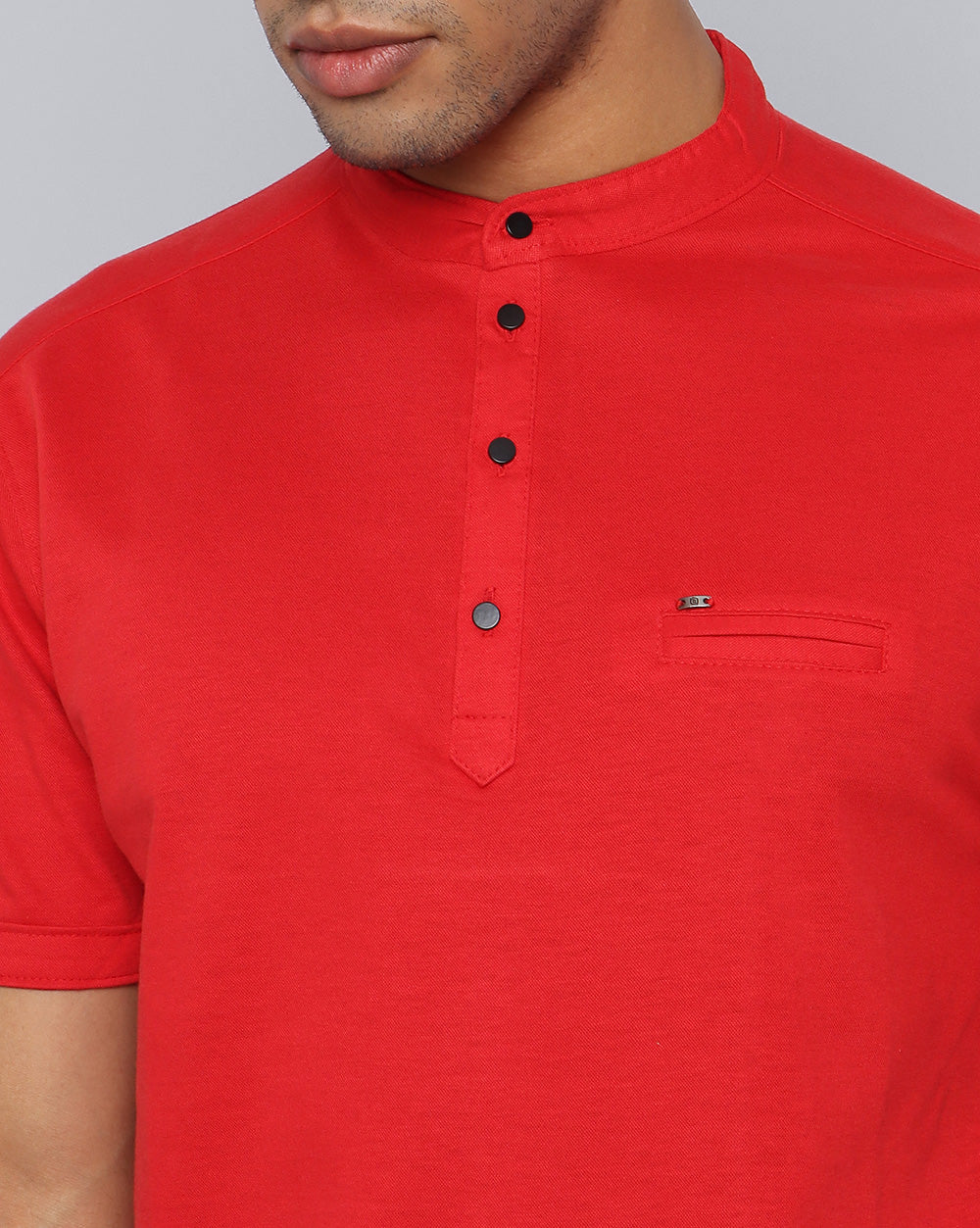 Solid Knit Casual Kurta-Red