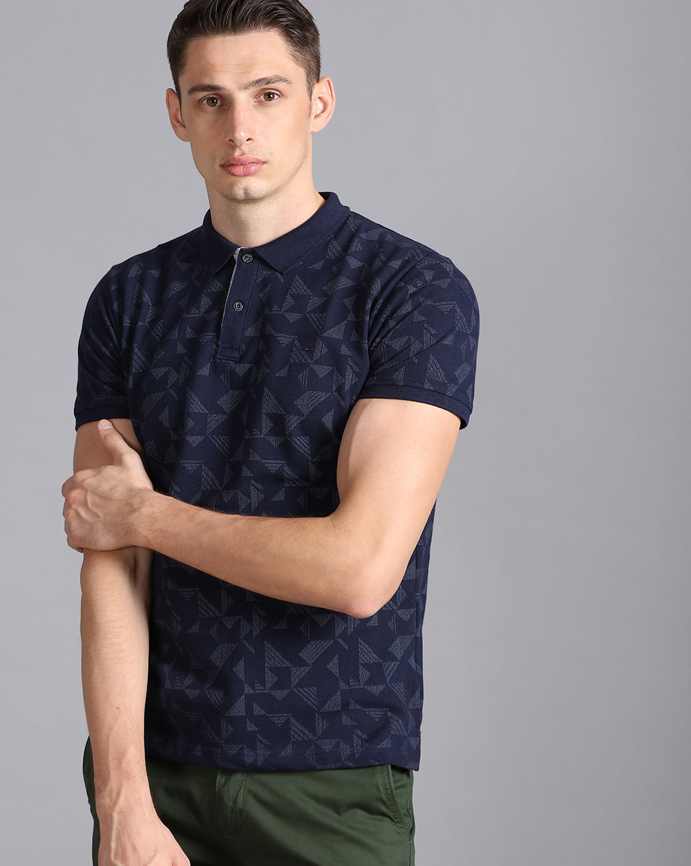 Printed Polo T-Shirt-Navy