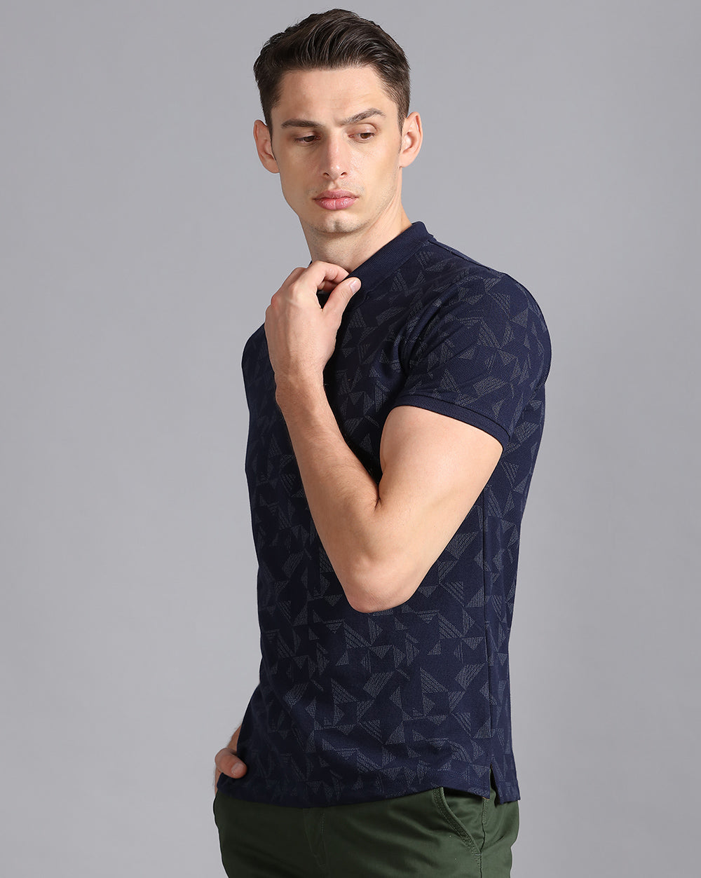 Printed Polo T-Shirt-Navy