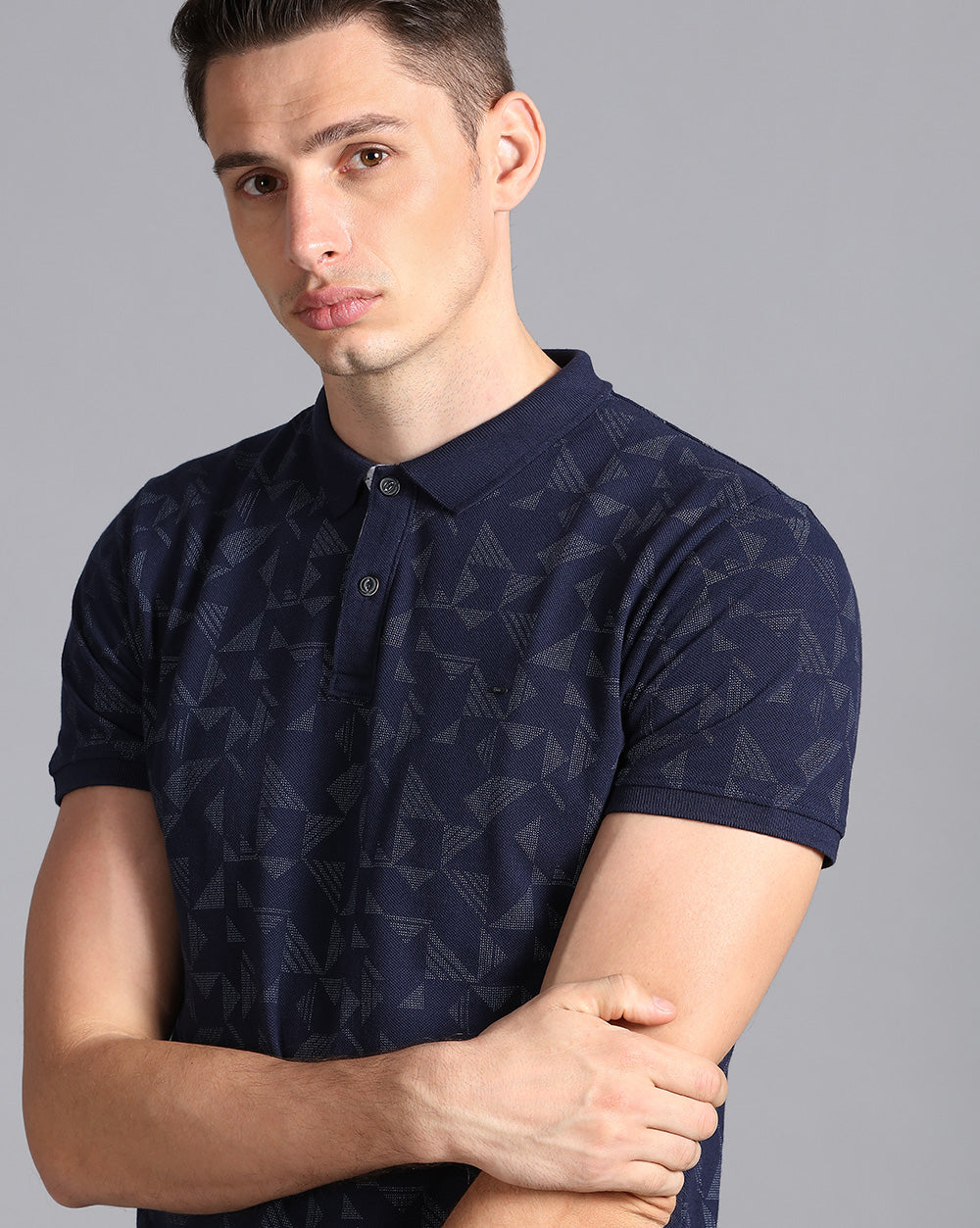 Printed Polo T-Shirt-Navy