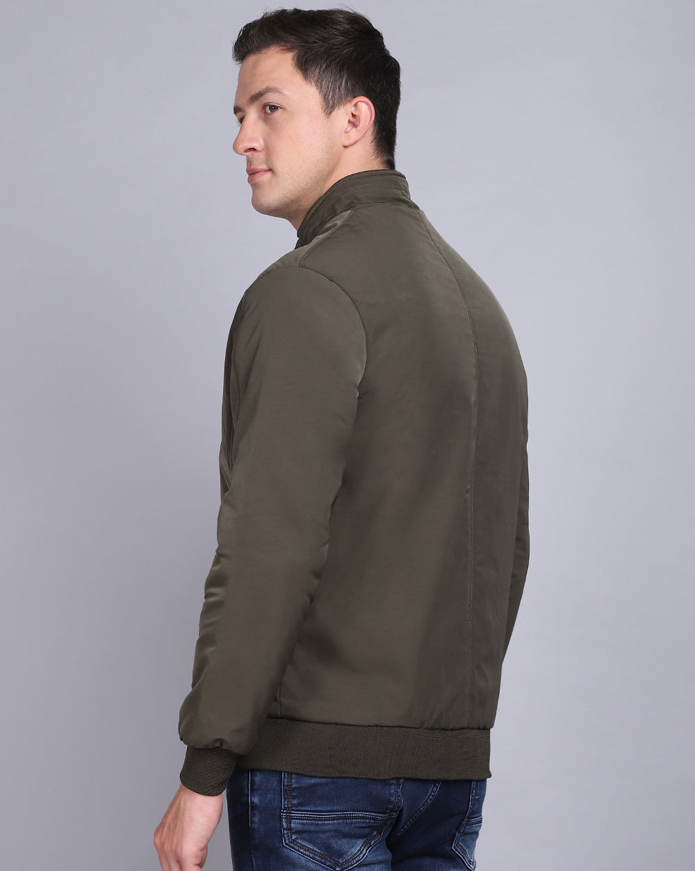 Solid High Neck Jacket-Olive