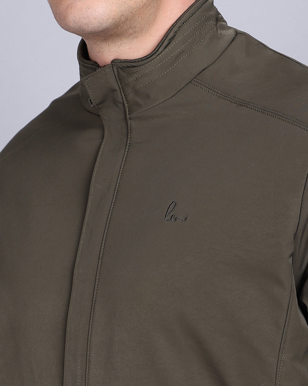 Solid High Neck Jacket-Olive