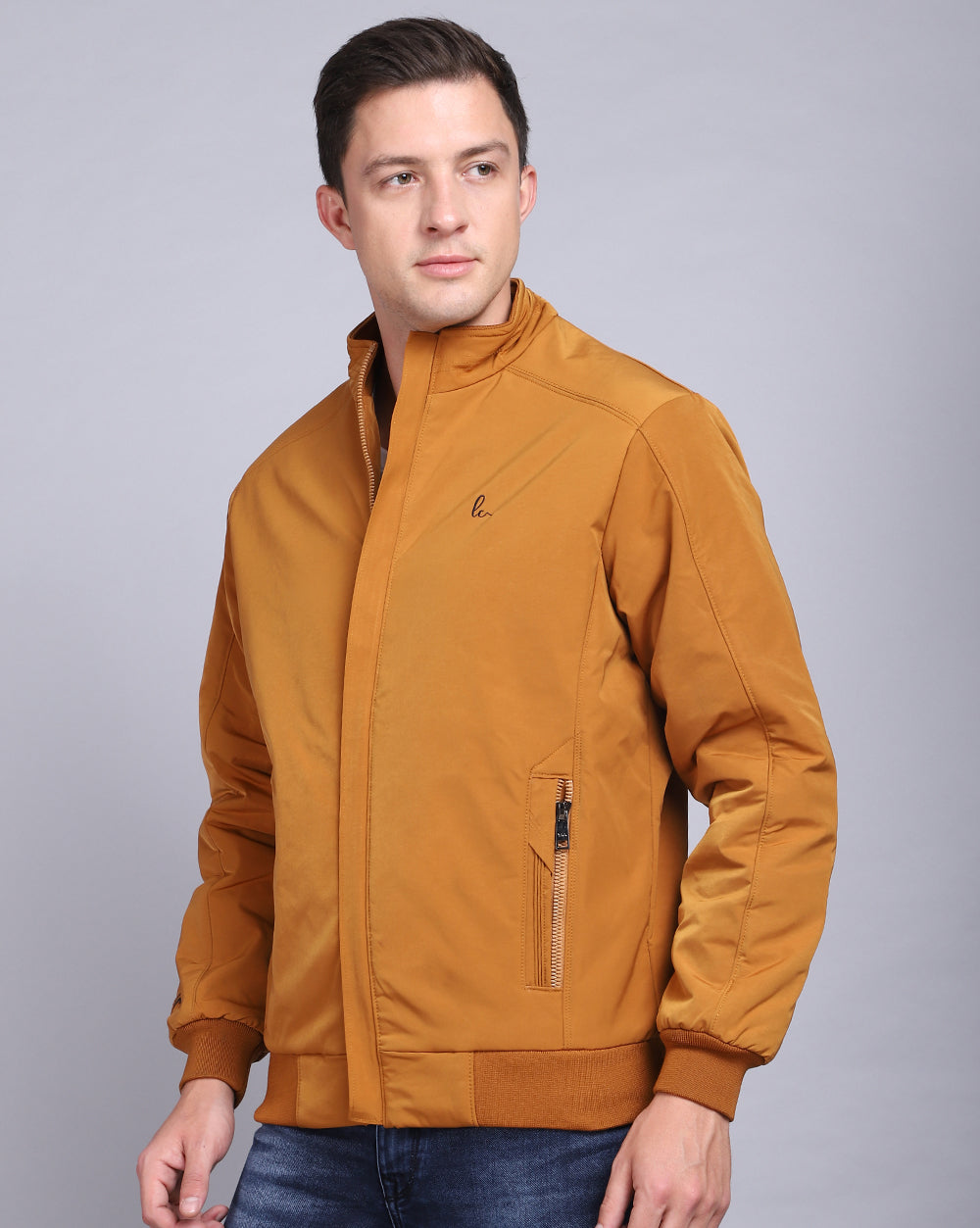 Solid High Neck Jacket-Copper