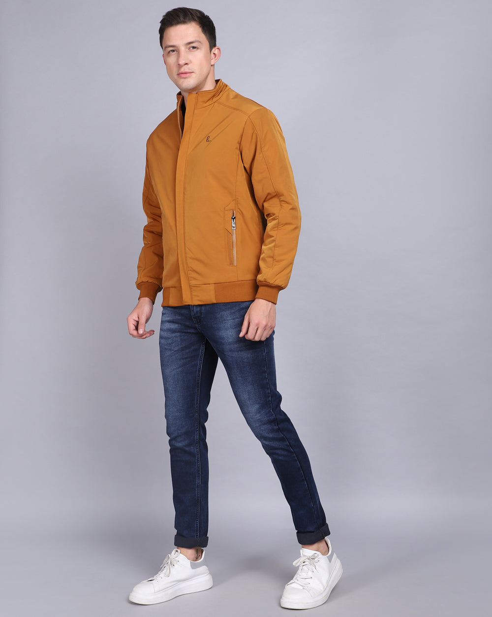Solid High Neck Jacket-Copper