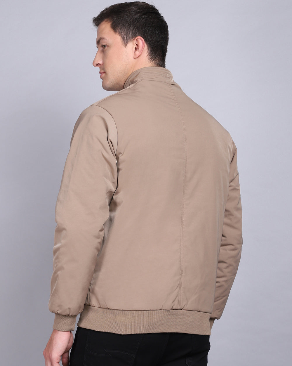 Solid High Neck Jacket-Light Brown