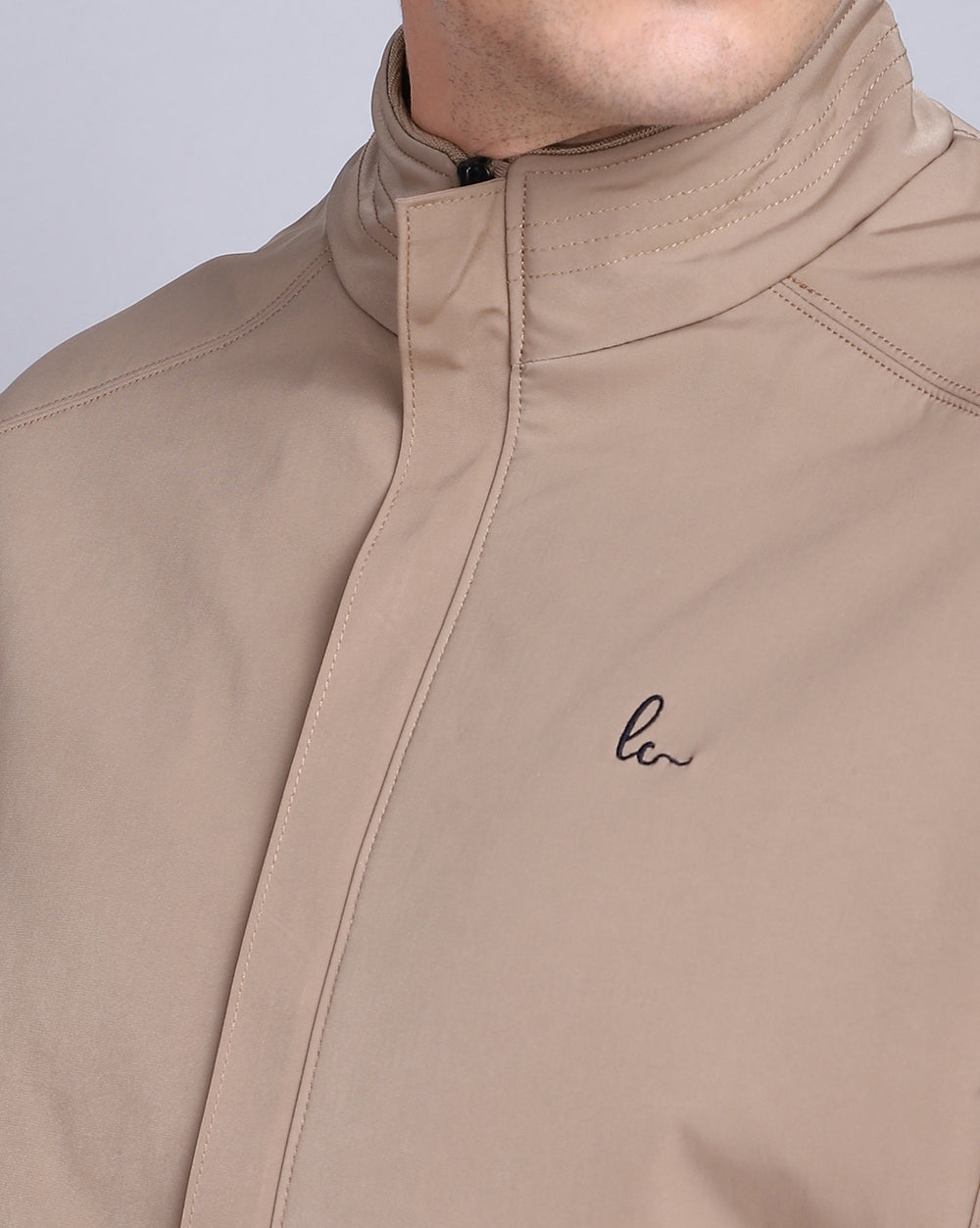 Solid High Neck Jacket-Light Brown