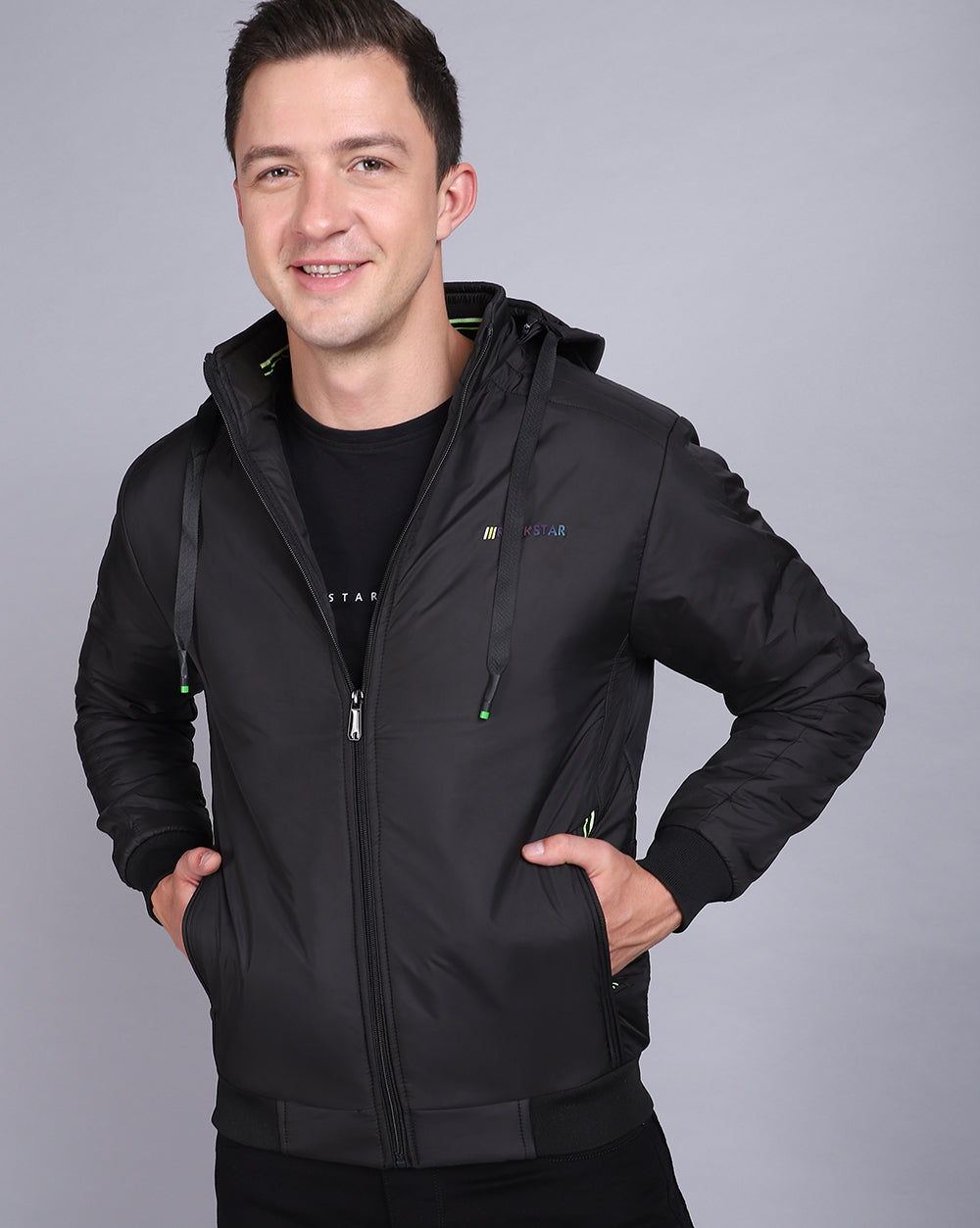 Solid Hooded Jacket-Solid Black