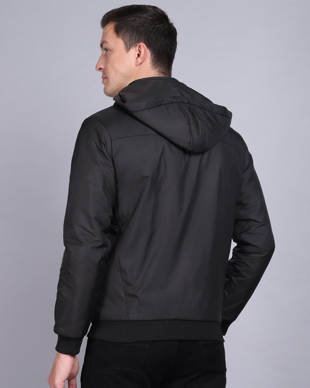 Solid Hooded Jacket-Solid Black