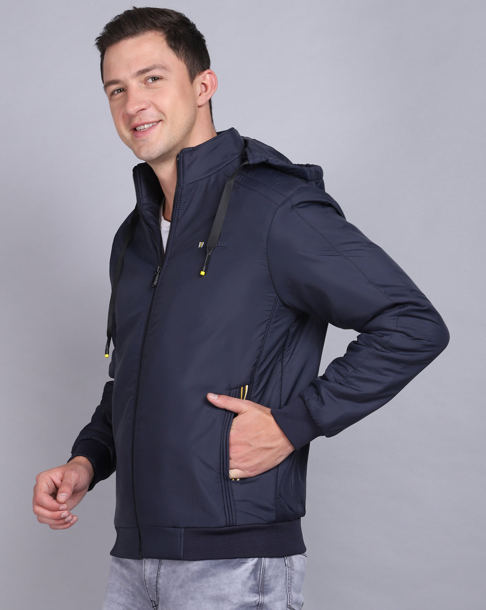 Solid Hooded Jacket-Solid Navy