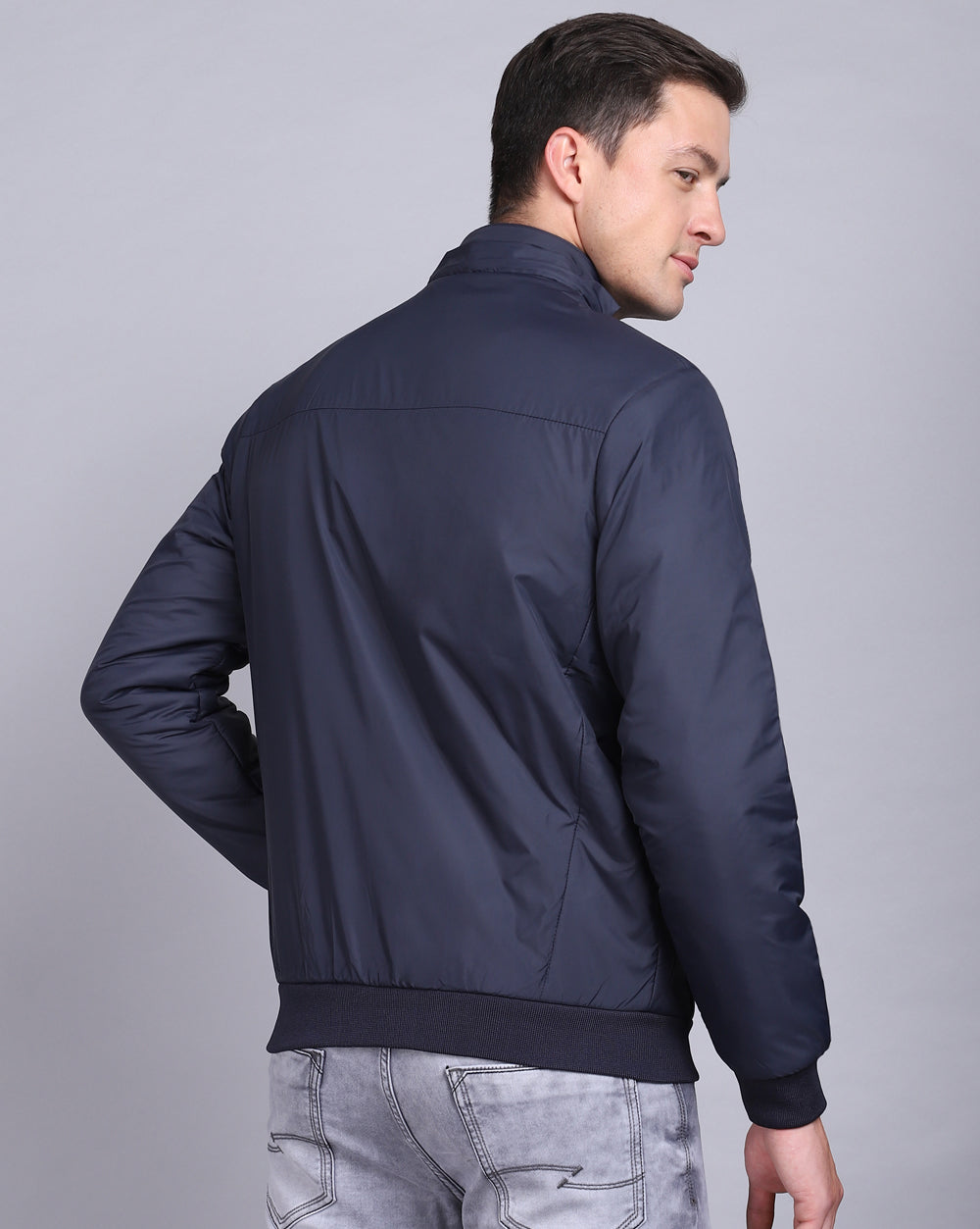 Solid Hooded Jacket-Solid Navy