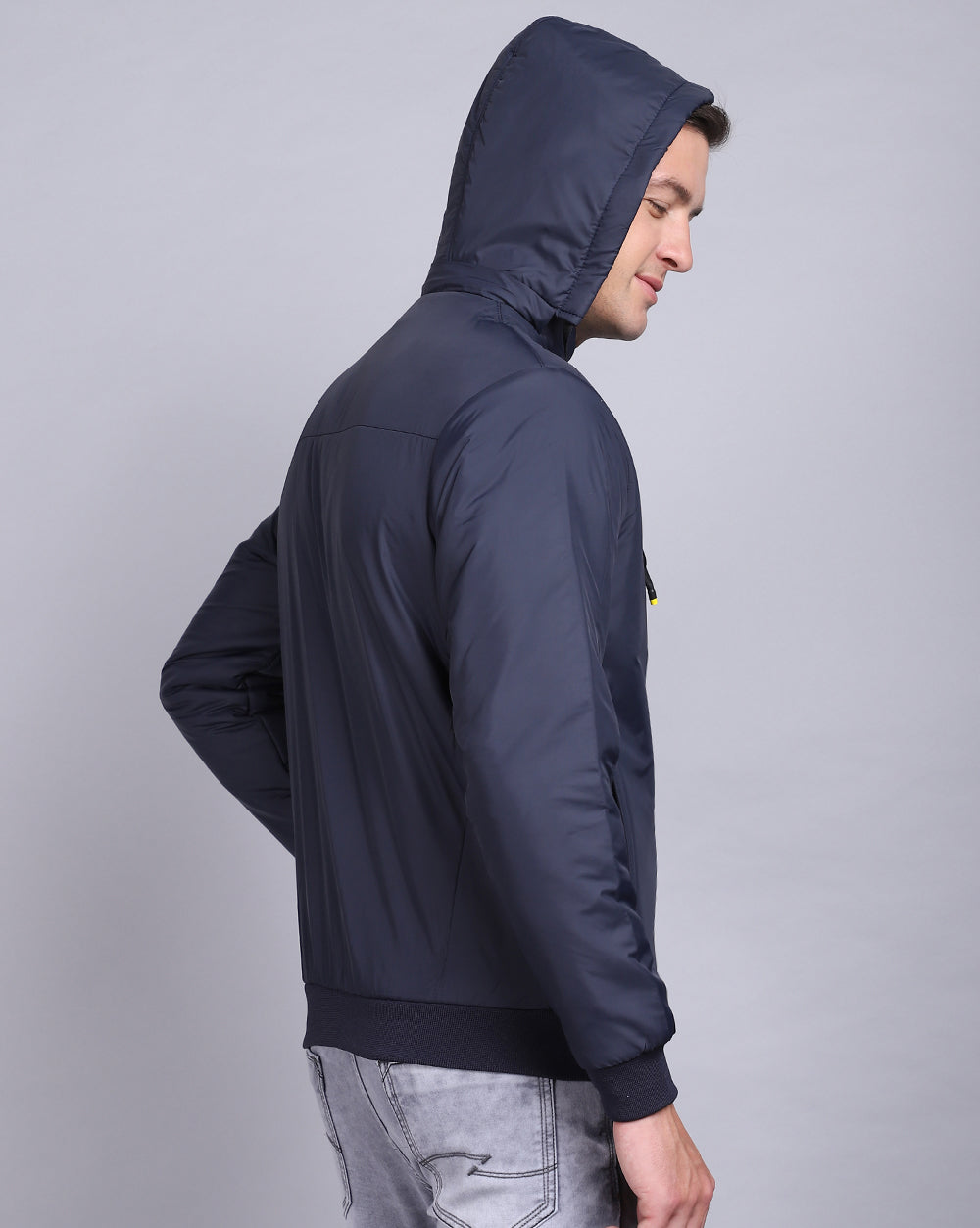 Solid Hooded Jacket-Solid Navy