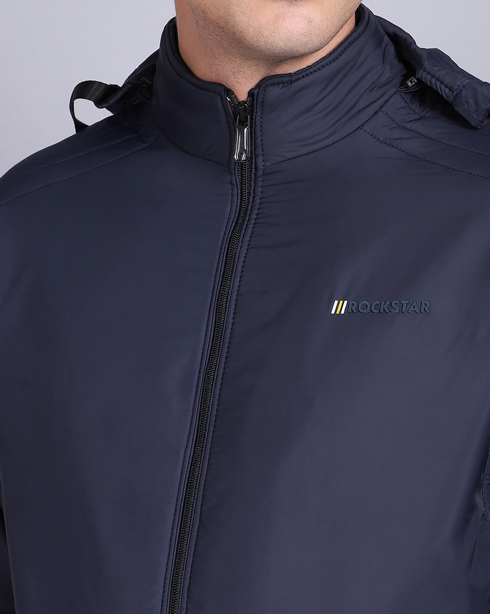 Solid Hooded Jacket-Solid Navy