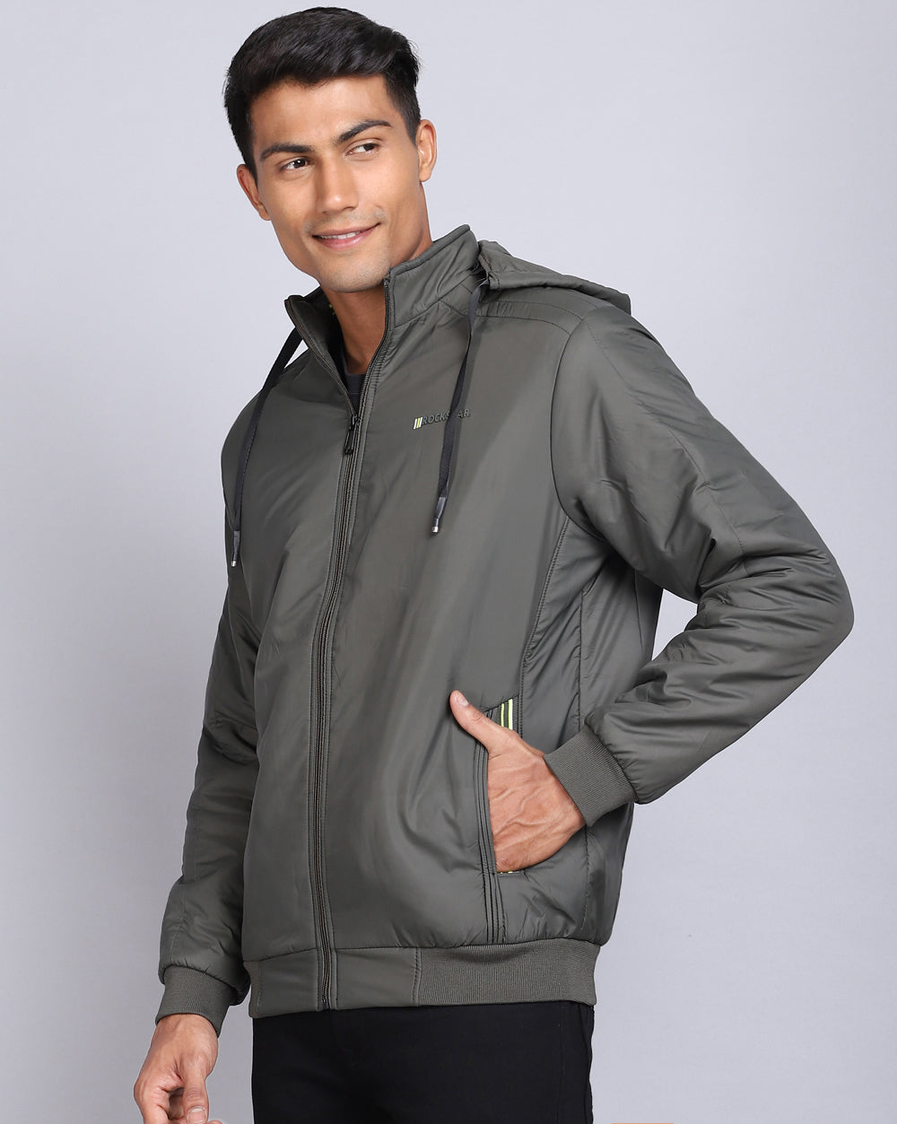 Solid Hooded Jacket-Sage Green