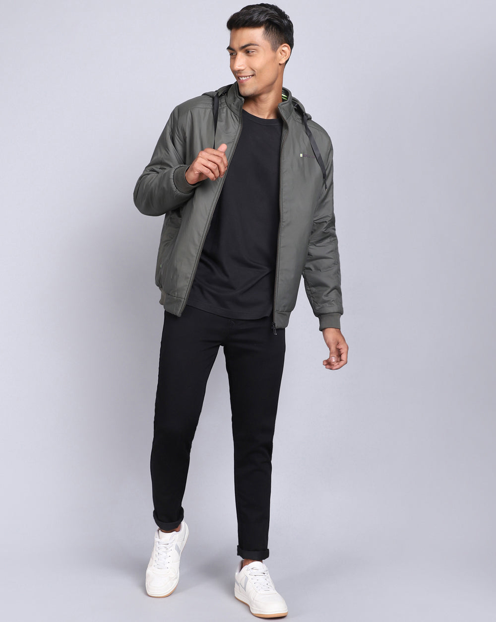 Solid Hooded Jacket-Sage Green