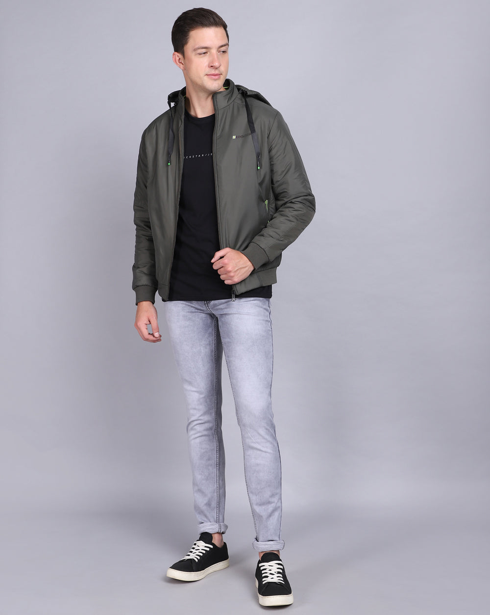Solid Hooded Jacket-Sage Green