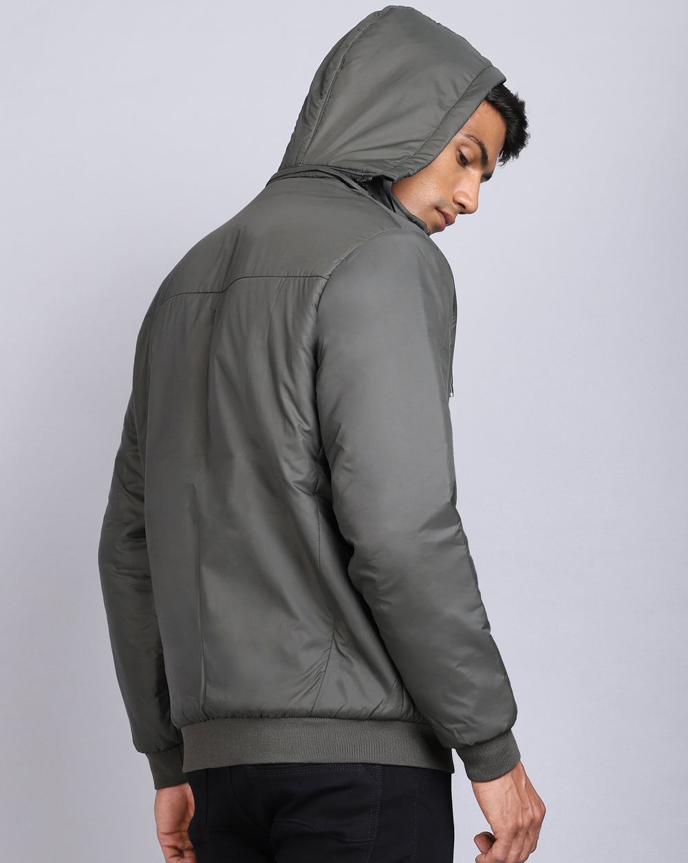 Solid Hooded Jacket-Sage Green