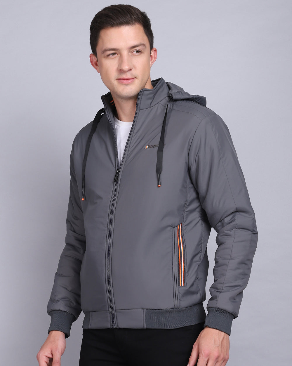 Solid Hooded Jacket-Grey