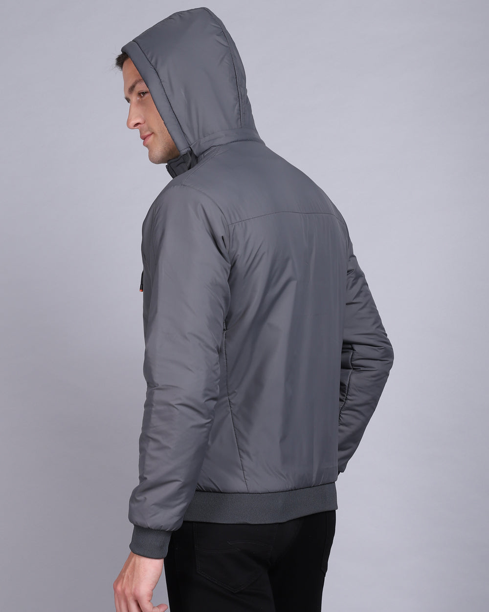 Solid Hooded Jacket-Grey