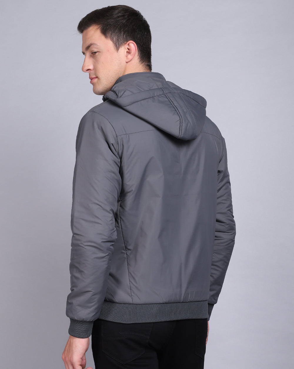 Solid Hooded Jacket-Grey