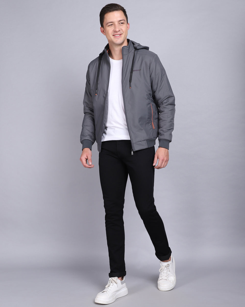 Solid Hooded Jacket-Grey