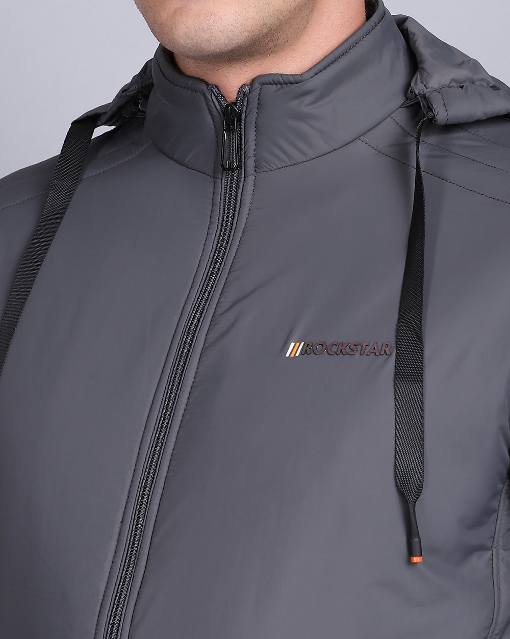 Solid Hooded Jacket-Grey
