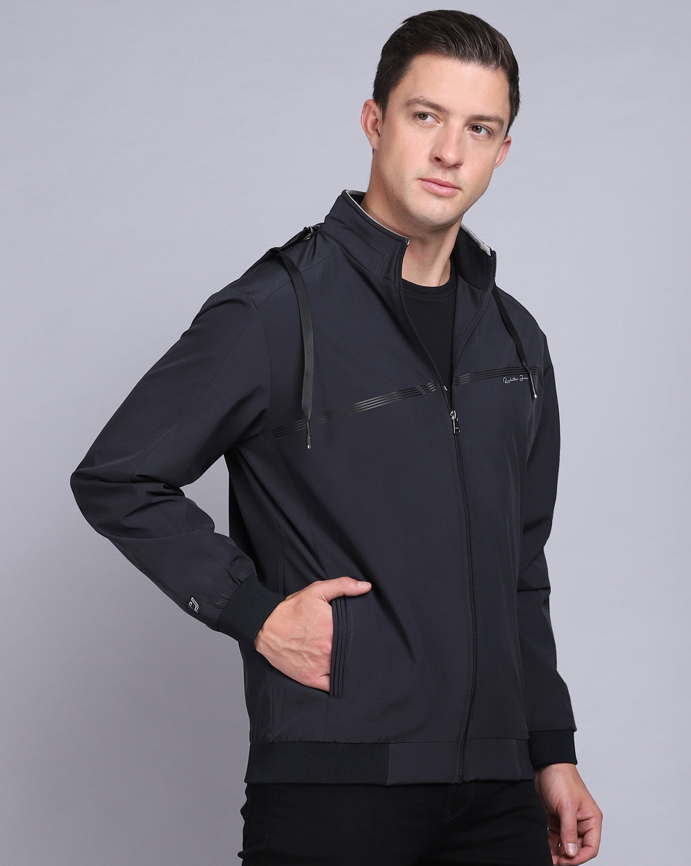 Solid Hooded Wind-Cheaters-Navy