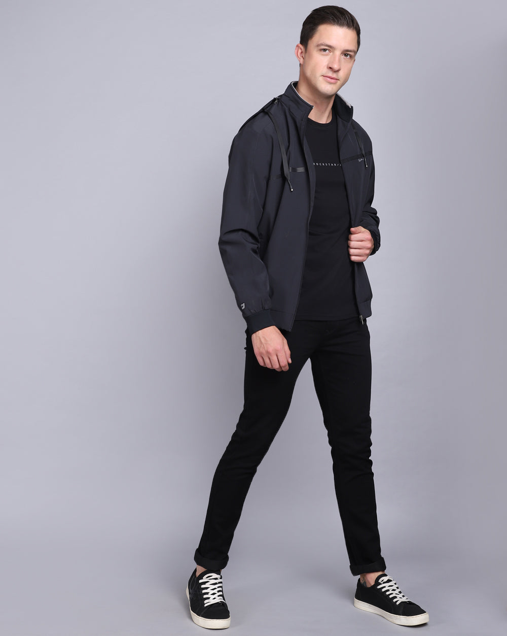 Solid Hooded Wind-Cheaters-Navy