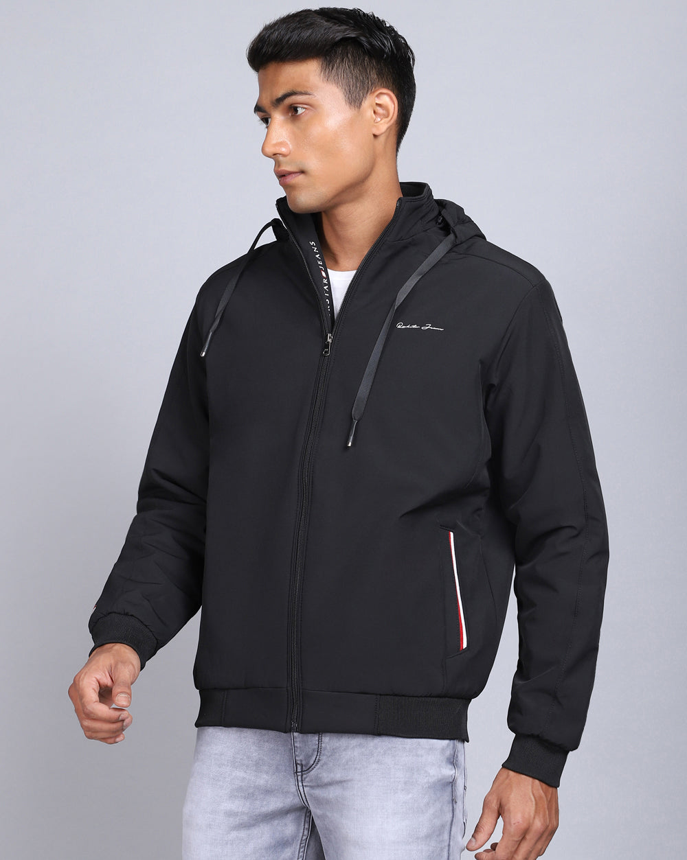 Solid Hooded Jacket-Coal Black