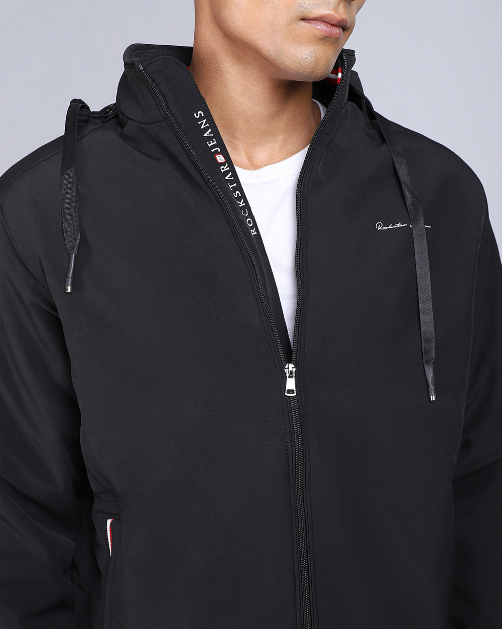 Solid Hooded Jacket-Coal Black