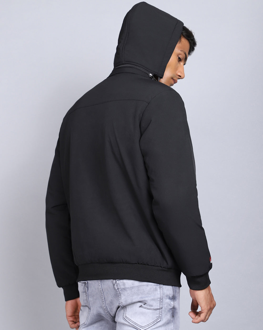 Solid Hooded Jacket-Coal Black