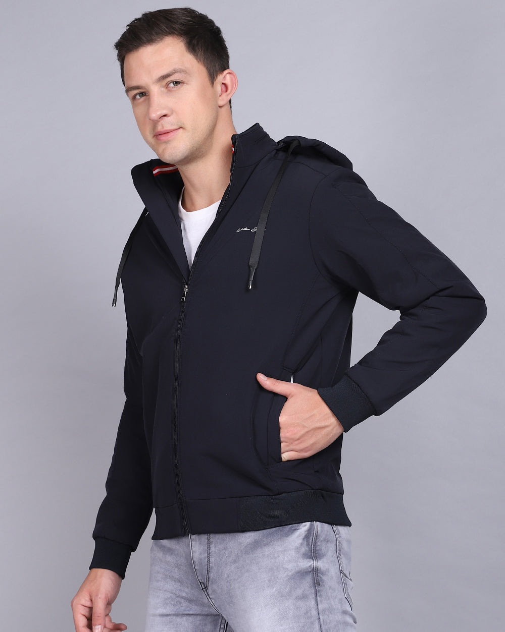 Solid Hooded Jacket-DK.Navy