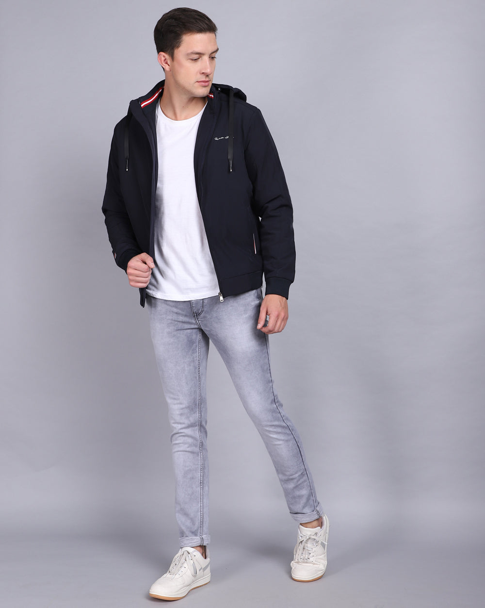 Solid Hooded Jacket-DK.Navy