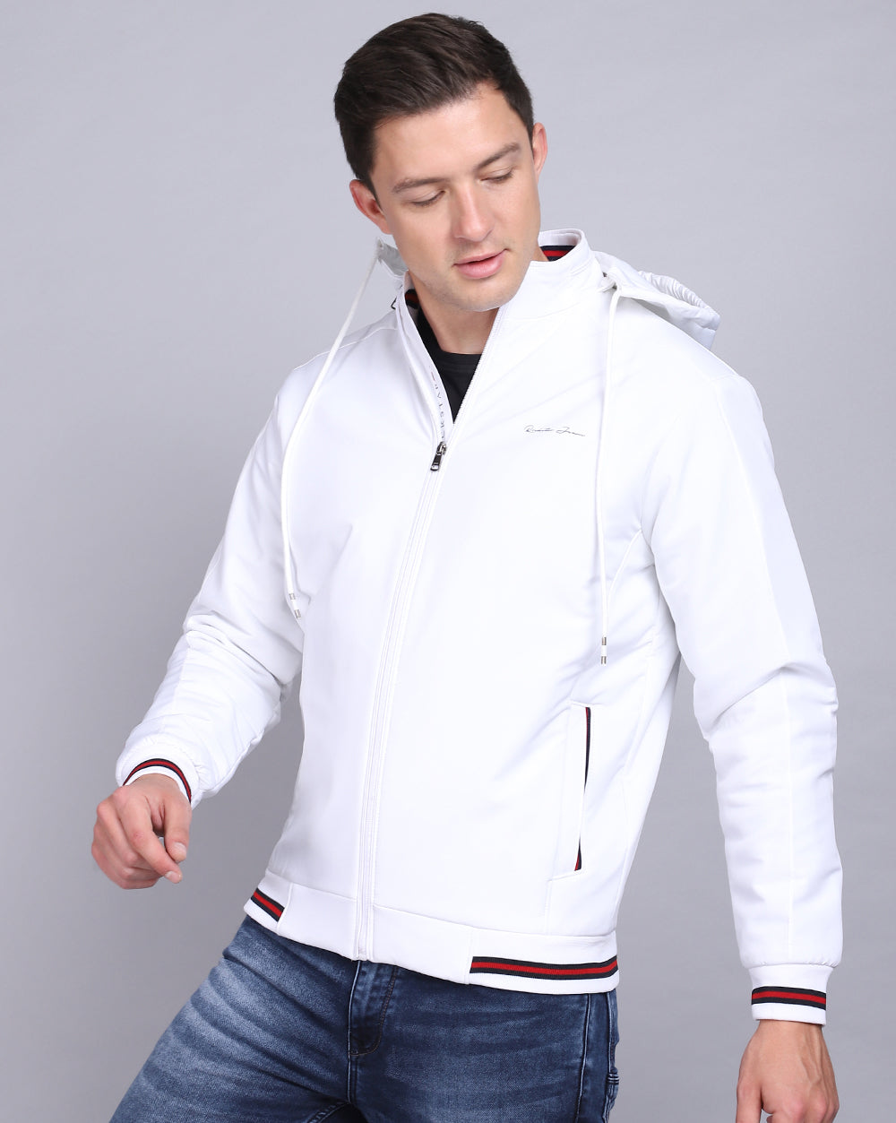 Solid Hooded Jacket-White